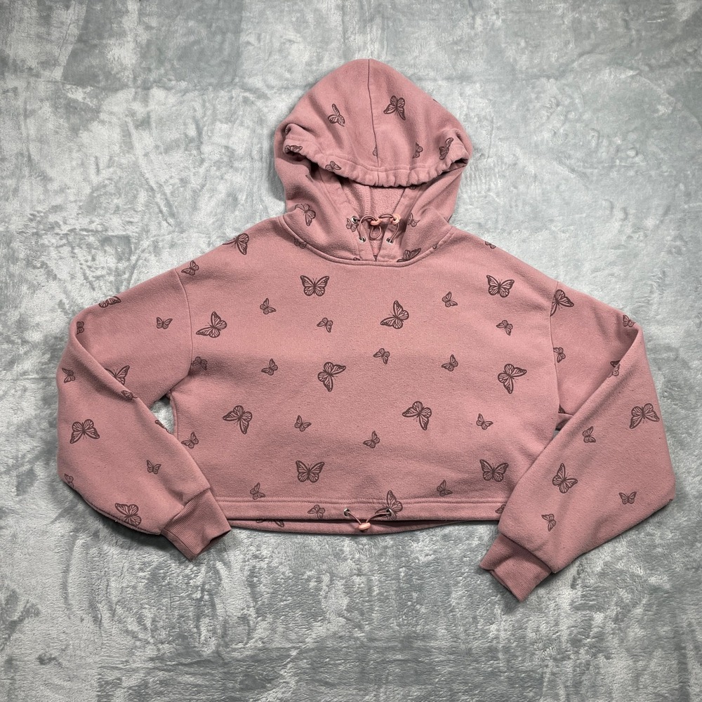 Wild‎ Rose Los Angeles Pink Butterfly Cropped Hoodie Sweatshirt Size XS